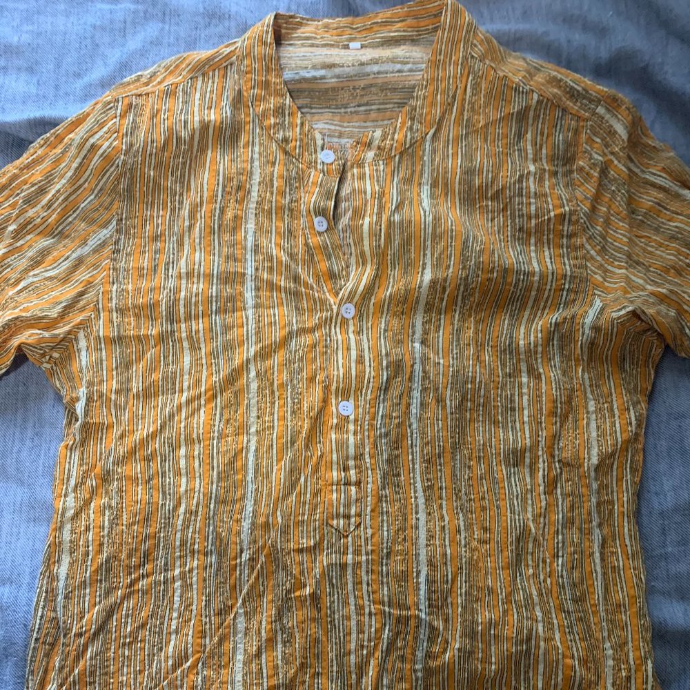 Funky Yellow and White Semi-Button Down Shirt